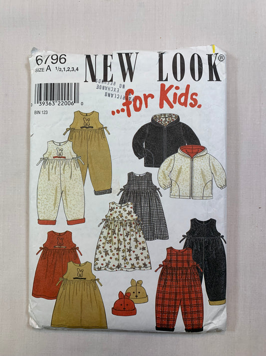 Simplicity New Look 6796 Boys' Girls' Toddlers' Jacket, Dress, Rompers, Hat, Size 1/2-4, Cut, Vintage 1990