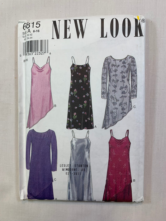 Simplicity New Look Sewing Pattern 6815 Misses' Dress, Shoulder Straps, Long Sleeves, 5 Variations, Zipper Back, Size 6-16, Uncut, 2002