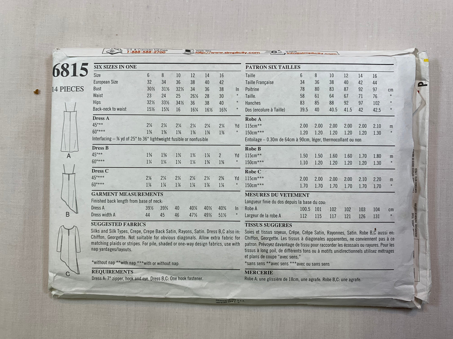 Simplicity New Look Sewing Pattern 6815 Misses' Dress, Shoulder Straps, Long Sleeves, 5 Variations, Zipper Back, Size 6-16, Uncut, 2002
