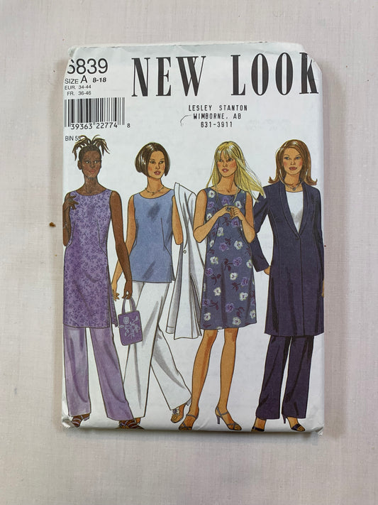Simplicity New Look 6839 Misses' Dress, Jacket, Pants, Size 8-18, Uncut, Vintage 1999