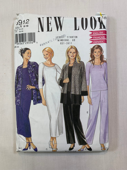 Simplicity New Look Sewing Pattern 6912 Misses' Dress, Jacket, Pants, Top, Long Sleeves, Size 8-18, Uncut, 2007