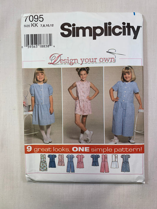 Simplicity 7095 Girls' Dress, Romper, Size 7-12, Cut, Vintage 1996