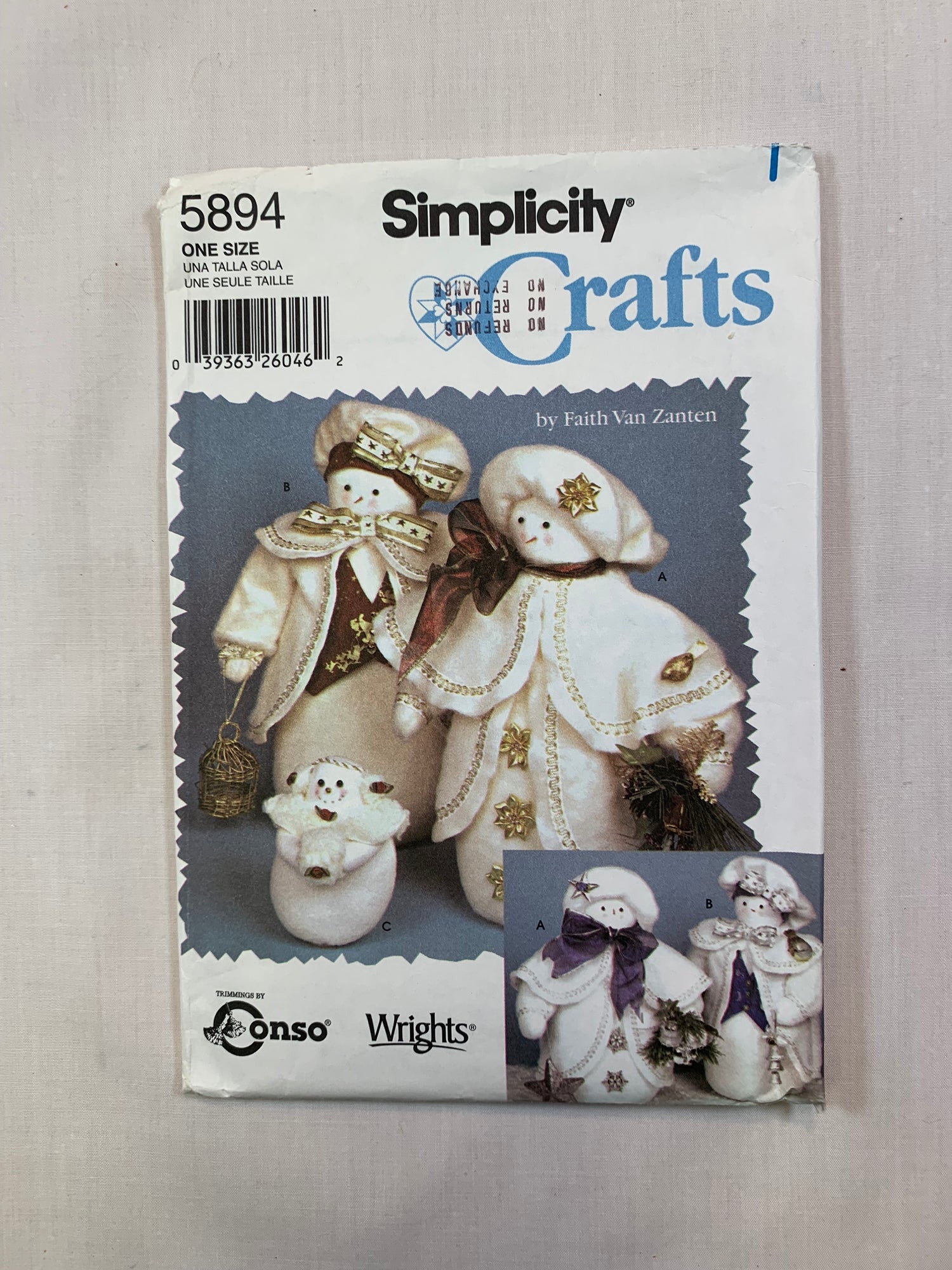 Simplicity 5894 Crafts, Home Decor, Snow People, Christmas, Ornaments, Cut, 2002