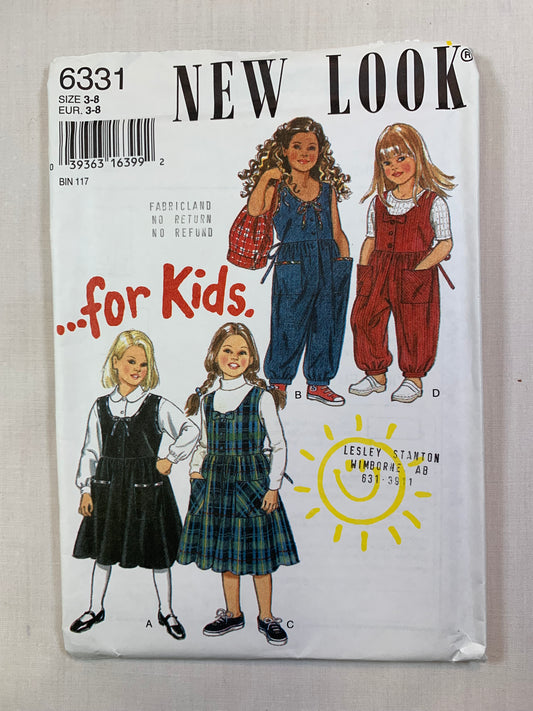 Simplicity New Look 6331 Girls' Dress, Rompers, Size 3-8, Uncut, Vintage 1994