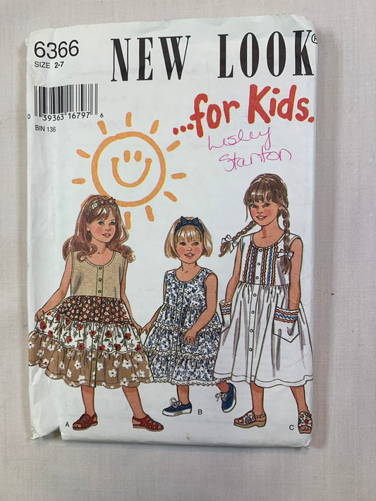 Simplicity New Look 6366 Girls' Dress, Size 2-7, Uncut, Vintage 1995