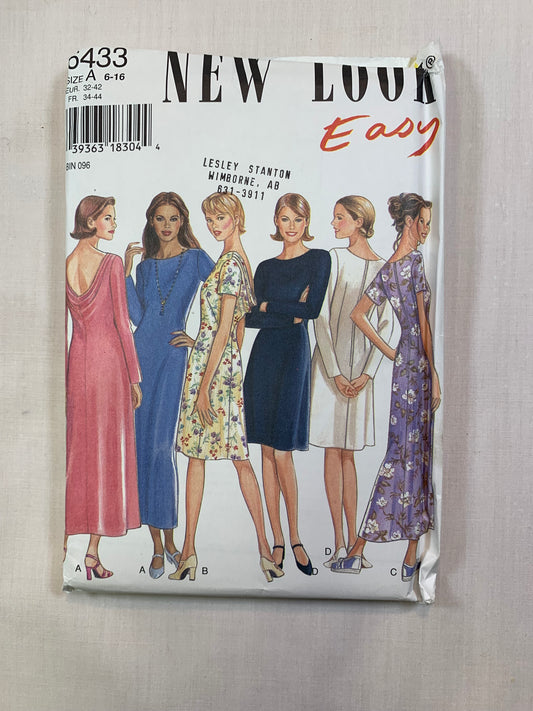 Simplicity New Look 6433 Misses' Dress, Size 6-16, Uncut, Vintage 1995