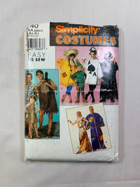 Simplicity Sewing Pattern 0640 Misses' Adult Costumes, Flintstones, Scarecrow, Ace, Robin Hood, Vampire, Cleopatra, King, Size 30-48, Cut, Vintage 1996