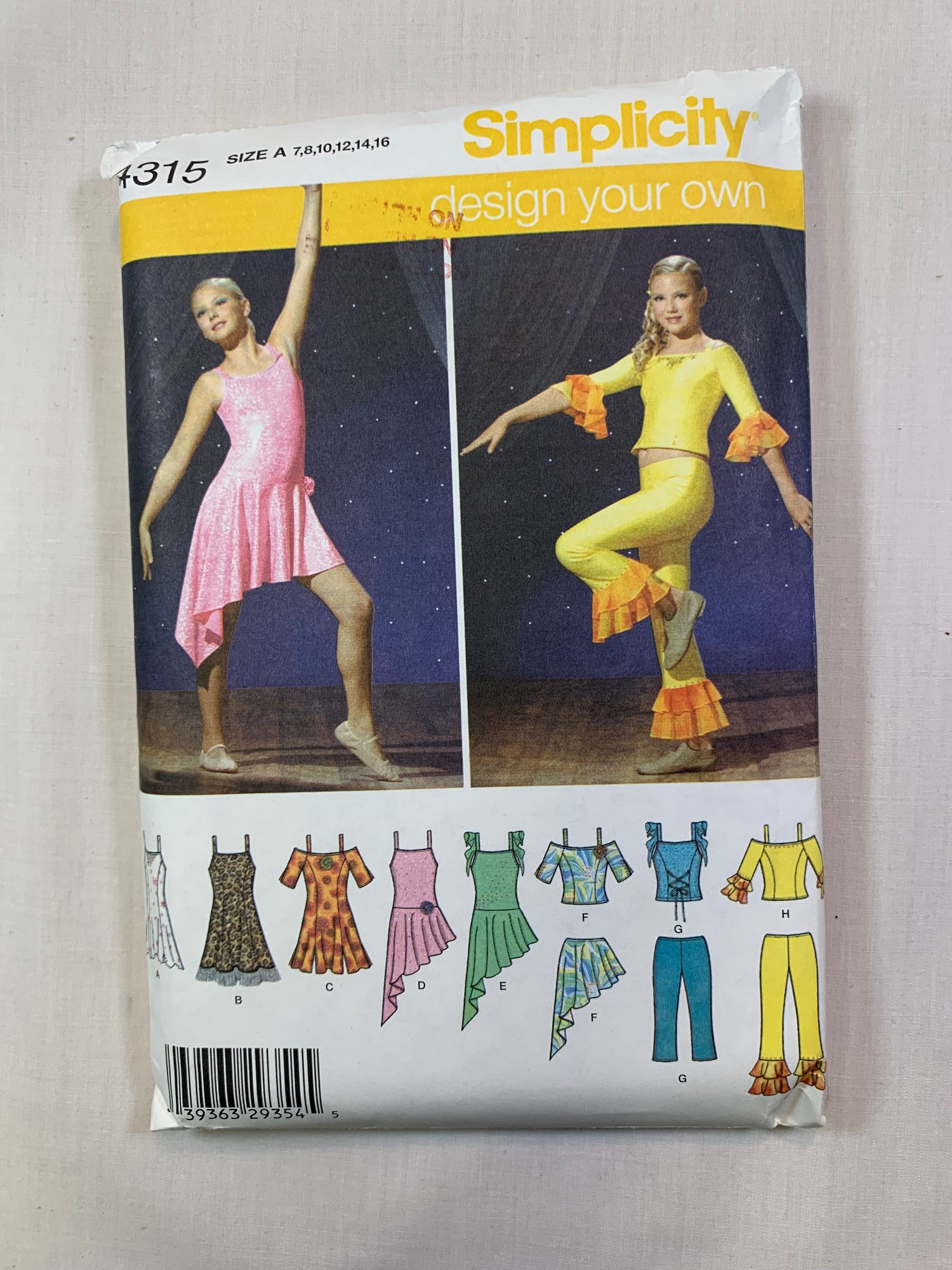 Simplicity 4315 Girls' Costumes, Dance Dresses, Pants, Top, Skirts, Size 7-12, Cut 2005