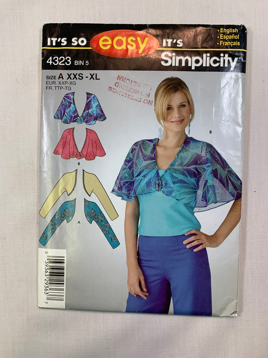 Simplicity Sewing Pattern 4323 Misses' Teens' Fashion Accessories, Cape, Shrug, Capelet, Bolero, Size 4-16, Cut, 2006