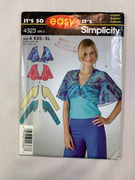 Simplicity Sewing Pattern 4323 Misses' Teens' Fashion Accessories, Cape, Shrug, Capelet, Bolero, Size 4-16, Cut, 2006