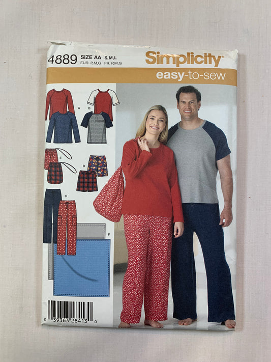 Simplicity 4889 Men's Misses' Teens' Pants, Shorts, Knit Top, Blanket, Bag, Size 40-50, Cut, 2006