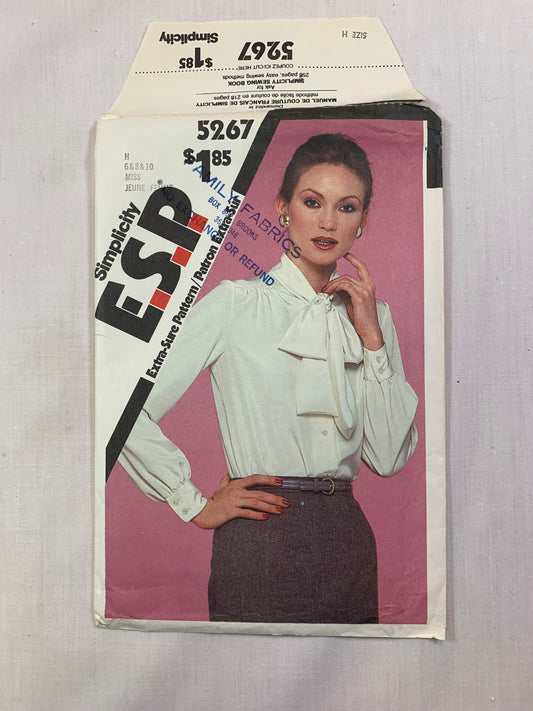 Simplicity 5267 Misses' Blouse, Size 6-10, Cut, Vintage 1981