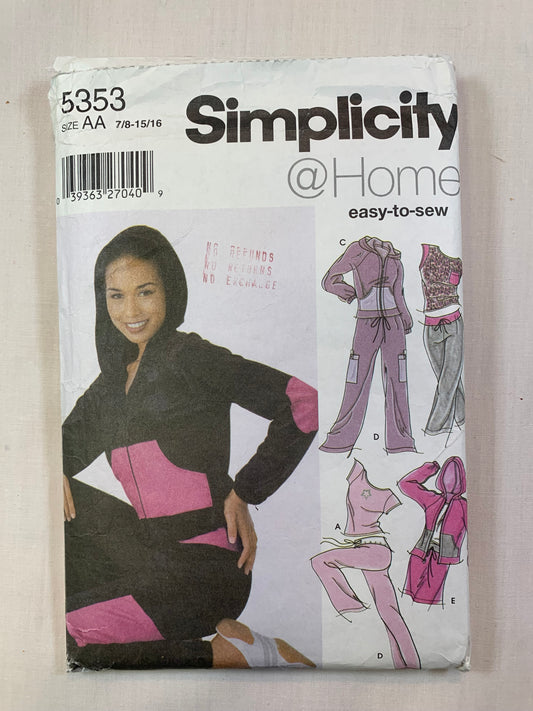 Simplicity 5353 Junior Misses' Top, Pants, Skirt, Sweatshirt, Size 7-12, Cut, 2003