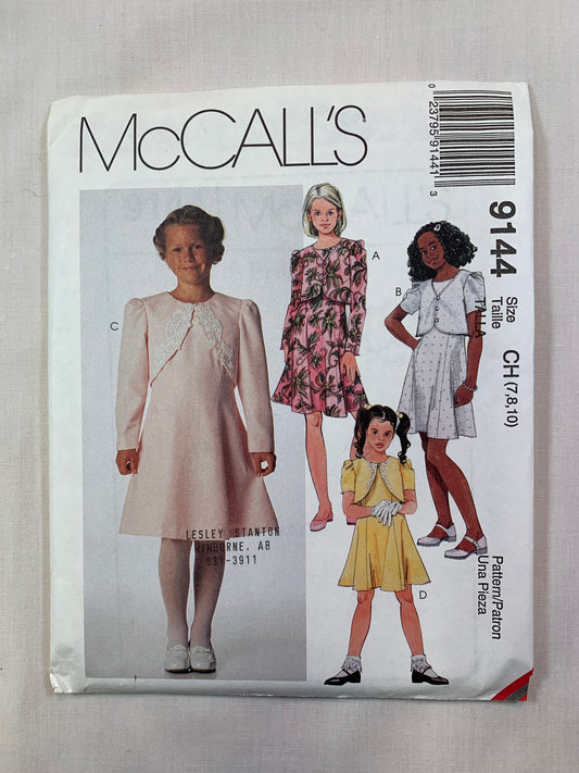 McCall's 9144 Girls' Dress, Lined Bolero, Jacket, Size 7-10, Uncut, Vintage 1997