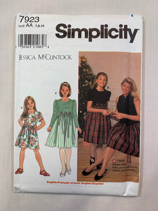 McCall's 7923 Girls' Dresses, Size 7-10, Uncut, Vintage 1997