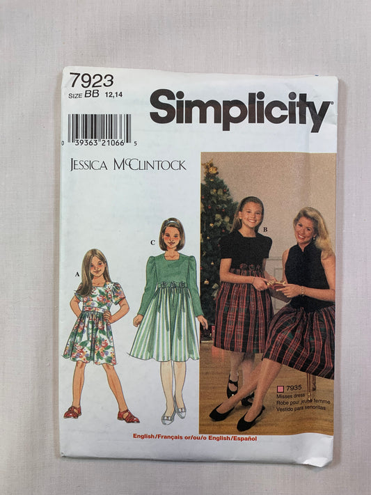 McCall's 7923 Girls' Dresses, Size 12-14, Uncut, Vintage 1997