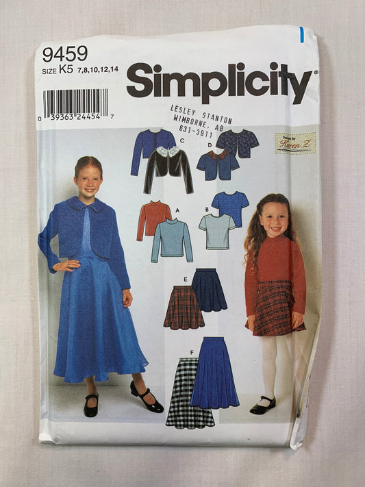 Simplicity 9459 Child's, Girls' Jacket, Skirt, Knit Top, Size 7-14, Uncut, 2000
