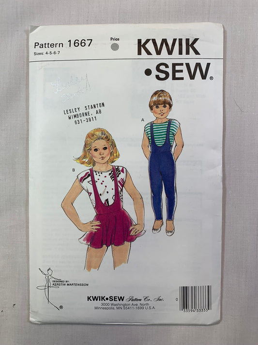 KWIK 1667 Girls' Unitard, Leotard, Top Size 4-7, Uncut, Vintage 1997