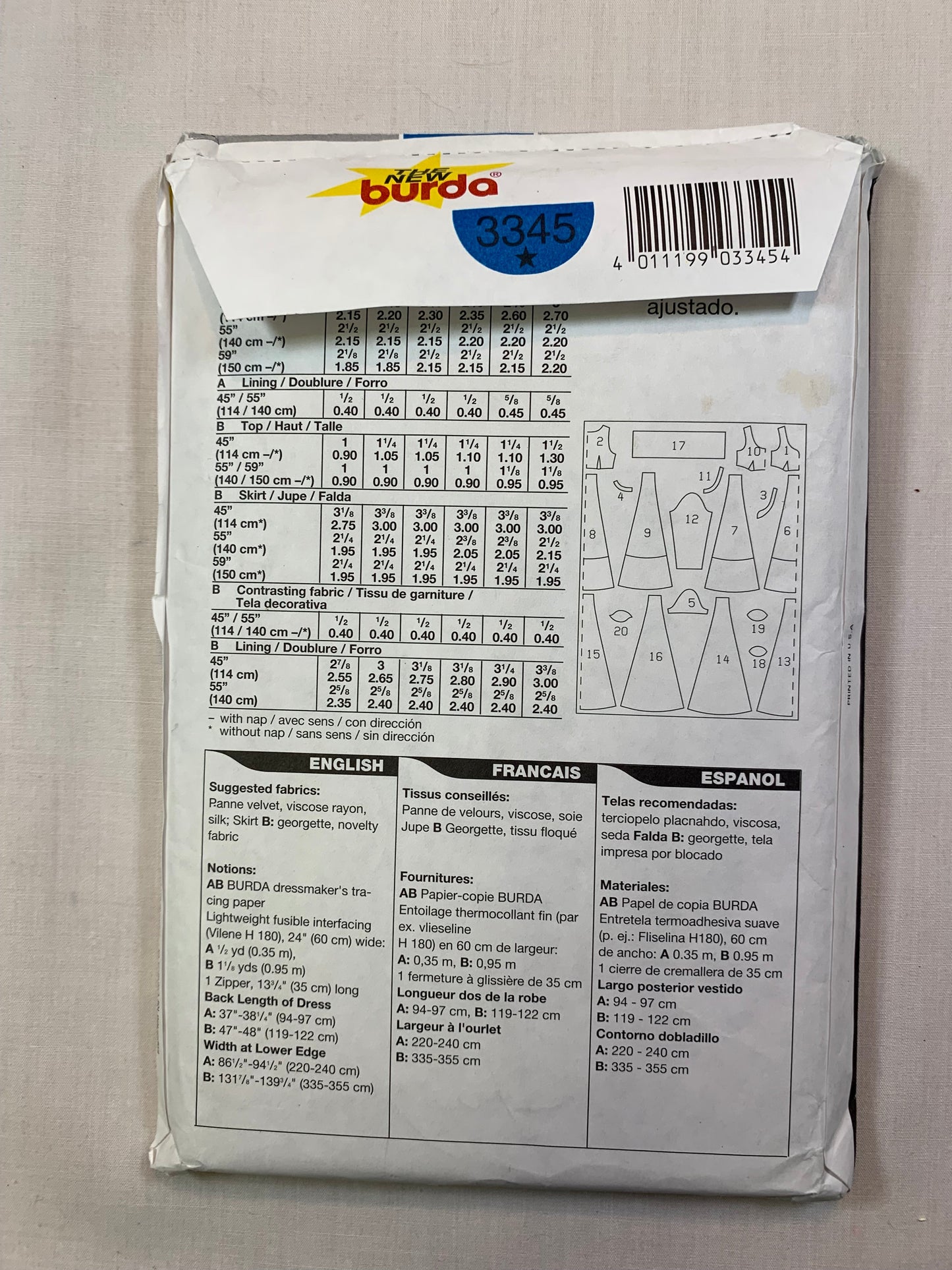 Burda Sewing Pattern 3345 Misses' Dress, Long/Short Sleeves, Fitted, Zipper Back, Size 8-10, Cut, 2017