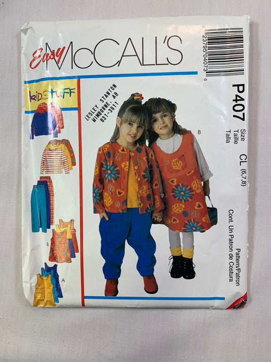 McCall's P407 Girls' Jacket, Jumper, Top, Pants, Size 6-8, Cut, Vintage 1998