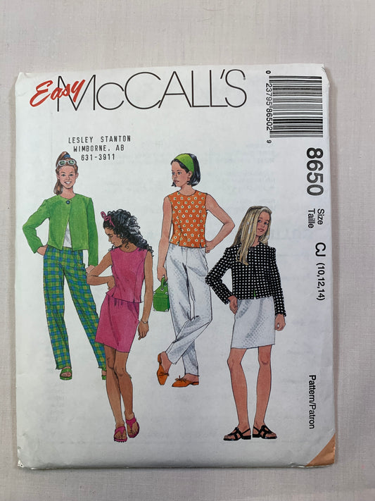 McCall's Sewing Pattern 8950 Girls' Unlined Jacket, Top, Pants, Skirt, Boxy Jacket, Button Front, Princess Seams, Size 10-14, Uncut, Vintage 1997