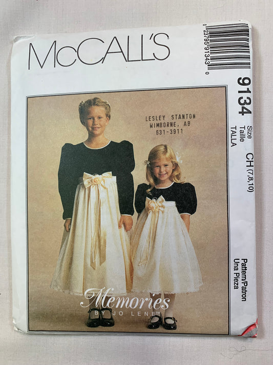 McCall's 9134 Girls' Dress, Size 7-10, Uncut, Vintage 1997