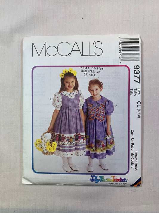 McCall's 9377 Girls' Dress, Pinafore, Vest, Size 6-8, Uncut, Vintage 1998