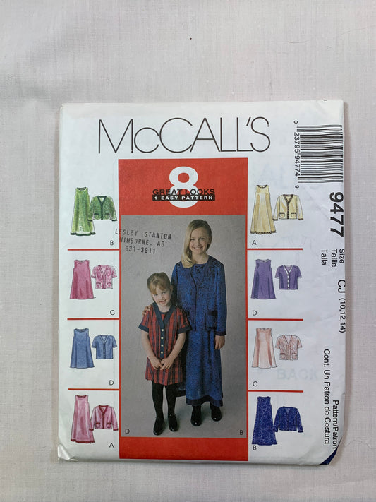 McCall's 9477 Girls' Dress, Jacket, Size 10-14, Uncut, Vintage 1998