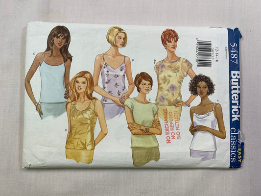 Butterick 5487 Misses'/Misses' Petite Camisole, Tops, Size 12-16, Uncut, Vintage 1998