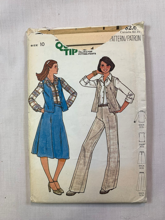 Butterick 5931 Misses' Vest, Shirt, Skirt, Pants, Size 10, Uncut, Vintage 1976
