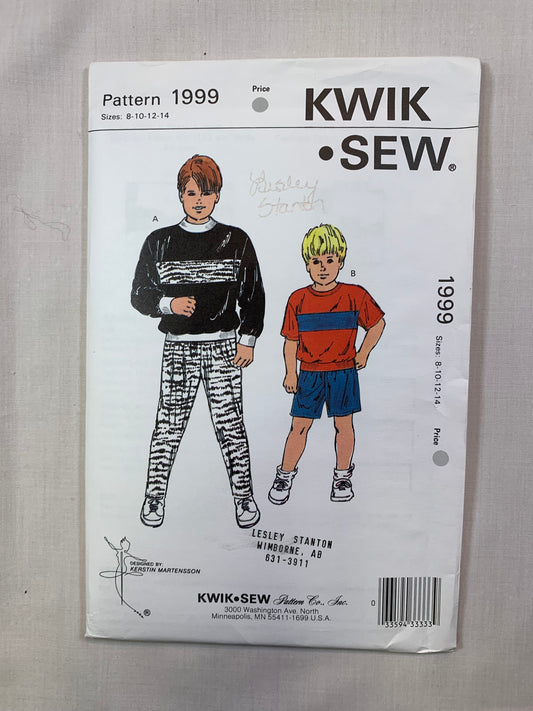 KWIK 1999 Boys' Top, Pants, Shorts, Size 8-14, Uncut, Vintage 1980