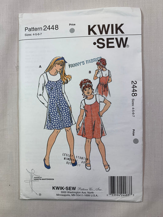 KWIK 2448 Girls' Jumpr, Dress, Tops, Size 4-7, Uncut, Vintage 1995
