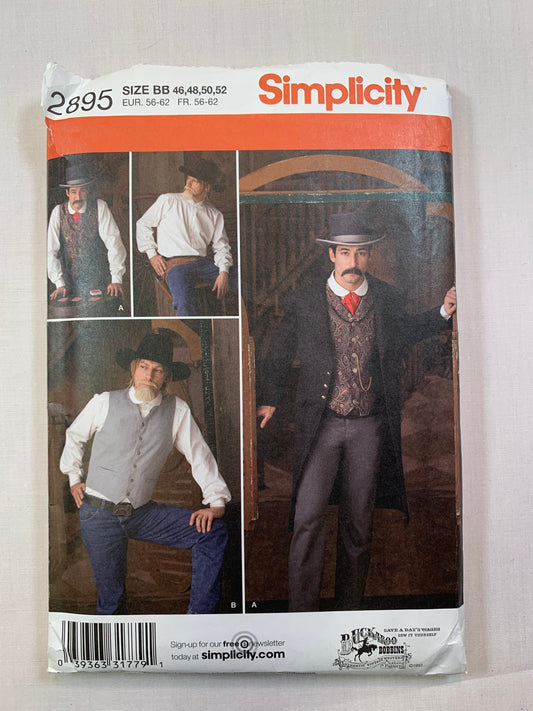 Simplicity Sewing Pattern 2895 Men's Frock Coat, Shirt, Vest, Size 46, Cut, Vintage 1999