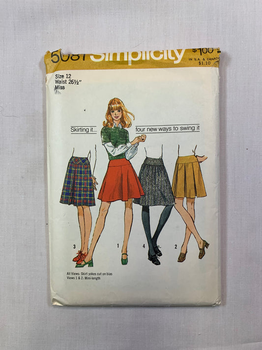 Simplicity 5081 Girls' Skirt, Size 12, Cut, Vintage 1972