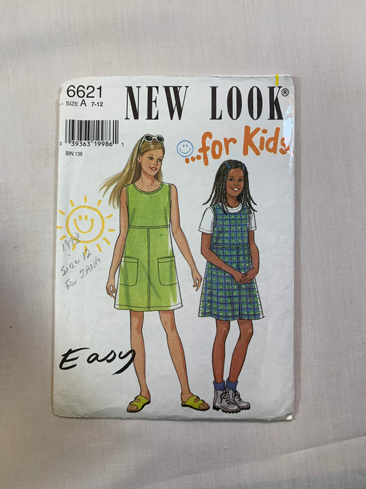 Simplicity New Look 6621 Girls' Dress Jumper, Size 7-12, Cut, Vintage 1996