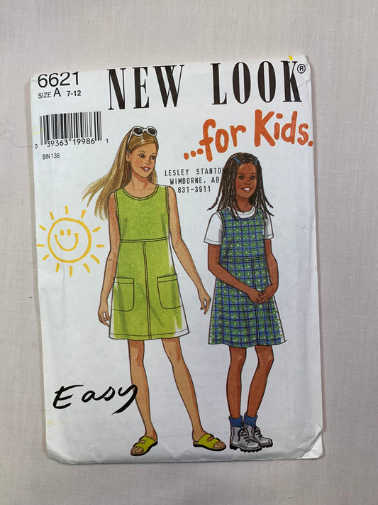 Simplicity New Look 6621 Girls' Dress Jumper, Size 7-12, Uncut, Vintage 1996