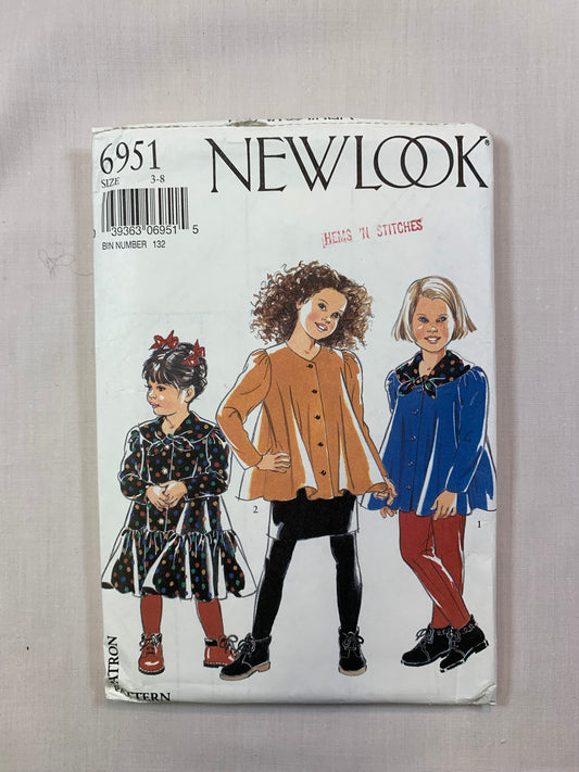 Simplicity New Look 6951 Girls' Top, Stir-Up Pants, Dress, Skirt, Size 3-8, Uncut, 2004