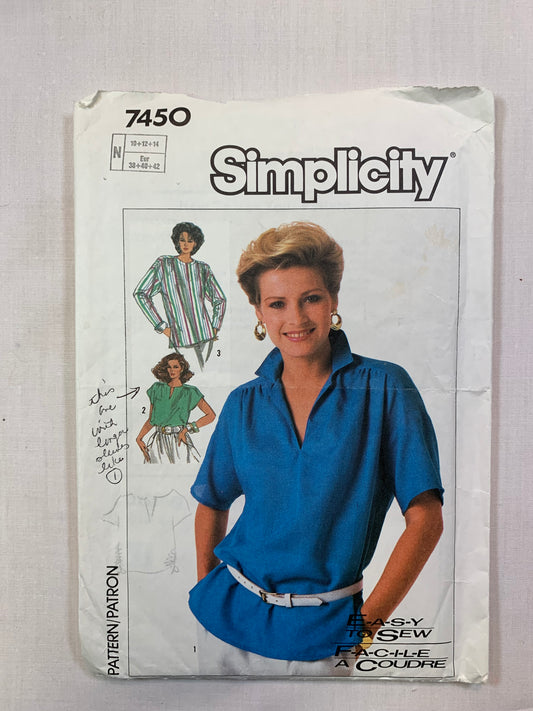 Simplicity 7450 Misses' Top, Size 10-12, Cut, Vintage 1986