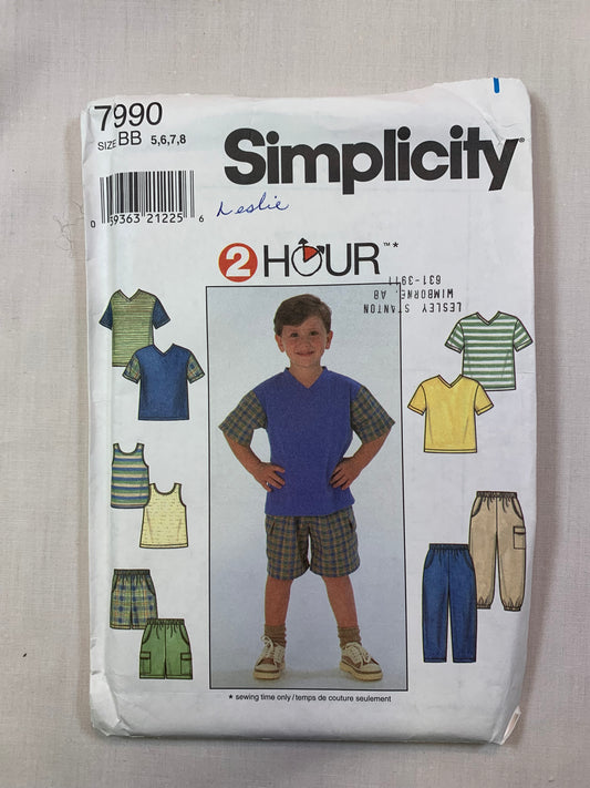Simplicity 7990 Boys' Shirt, Pants, Shorts, Size 5--8, Uncut, Vintage 1997