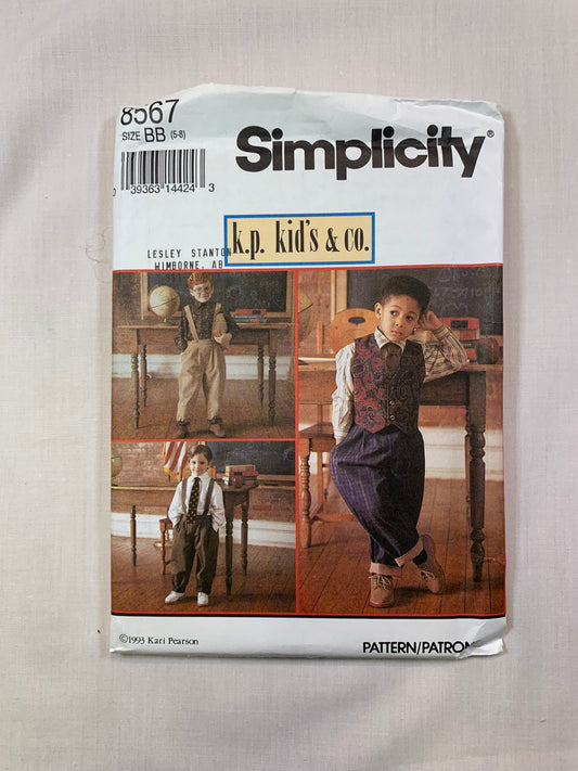 Simplicity 8567 Boys' Shirt, Top, Pants, Lined Vest, Size 5-8, Uncut, Vintage 1996