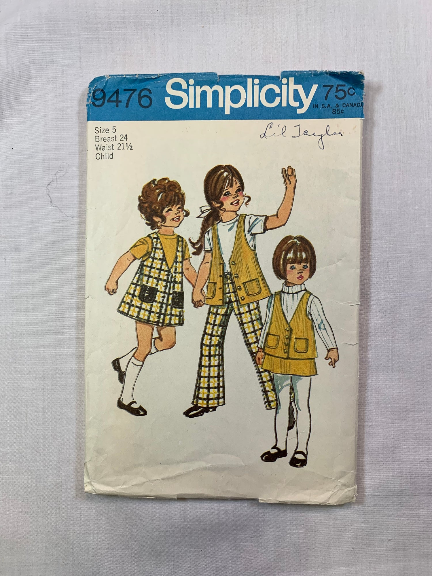 Simplicity 9476 Girls' Jumper, Vest, Bell-Bottom Pants, Skirt, Size 5, Cut, Vintage 1971