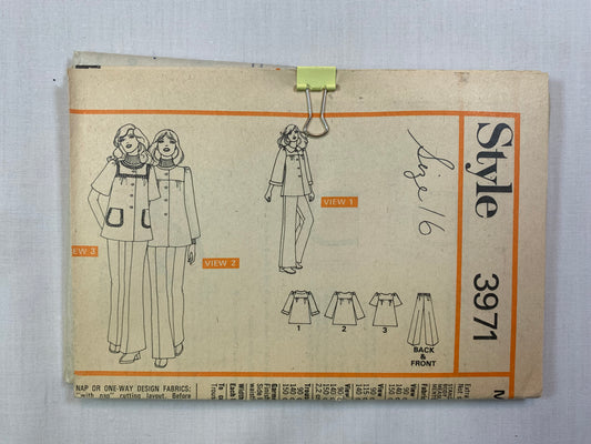 Style 3971 Misses' Smock, Shirt, Pants, Size 16, Uncut, Vintage 1970