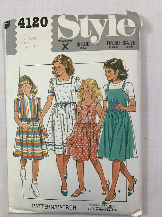Style 4120 Girls' Dress, Pinafore, Size 6, Uncut, Vintage 1984