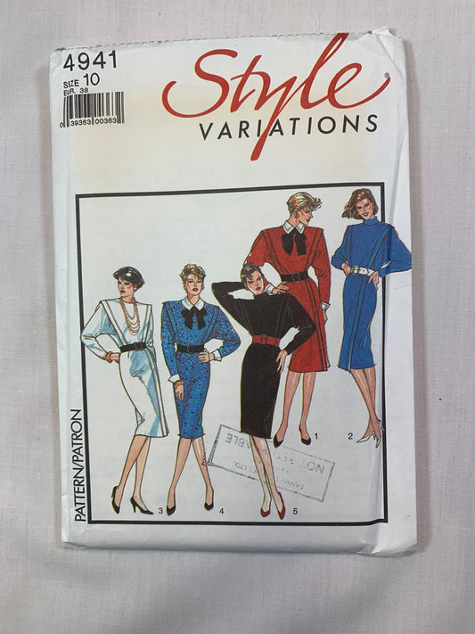 Style 4941 Misses' Dress, Size 10, Uncut, Vintage 1986