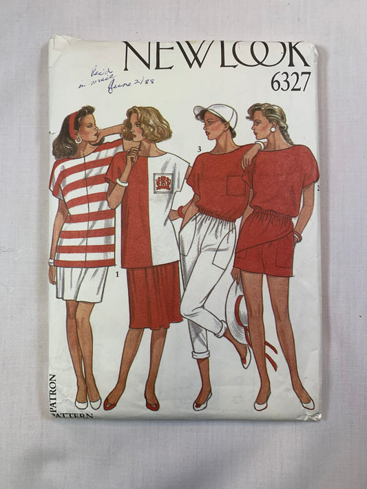 Simplicity New Look Sewing Pattern 6327 Misses' Skirts, Pants, Tops, Shorts, Shorts Sleeves, Elastic Waist, Pockets, Size 8-16, Uncut, 2002