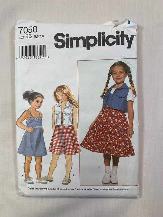 Simplicity New Look 7050 Girls' Vest, Dress, Size 5-8, Uncut, Vintage 1998