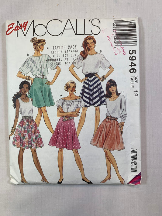 McCall's 5946 Misses' Skirt, Size 12, Cut, Vintage 1992