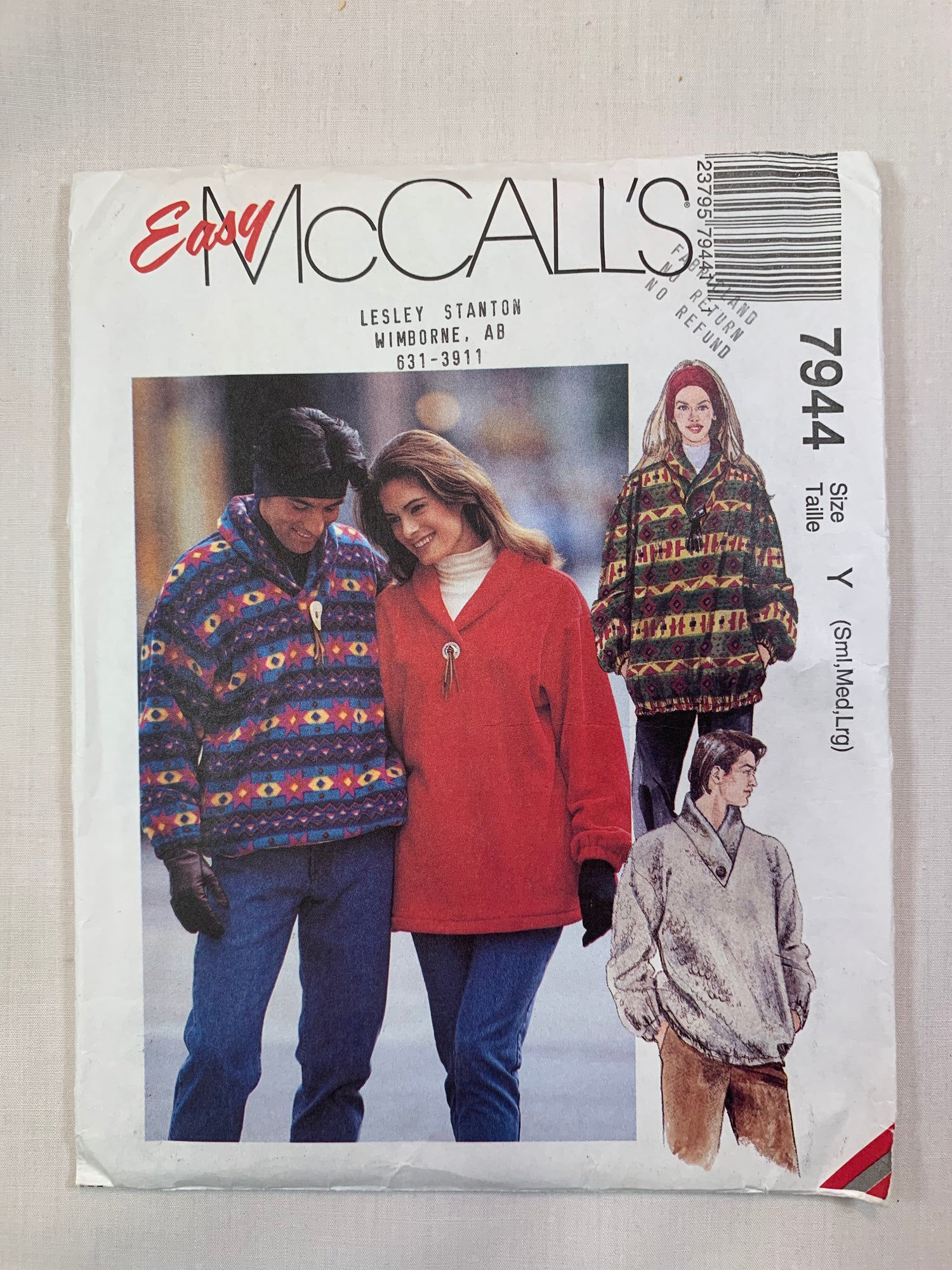 McCall's 7944 Misses' Men's Tops, Size 31-40, Cut, Vintage 1995