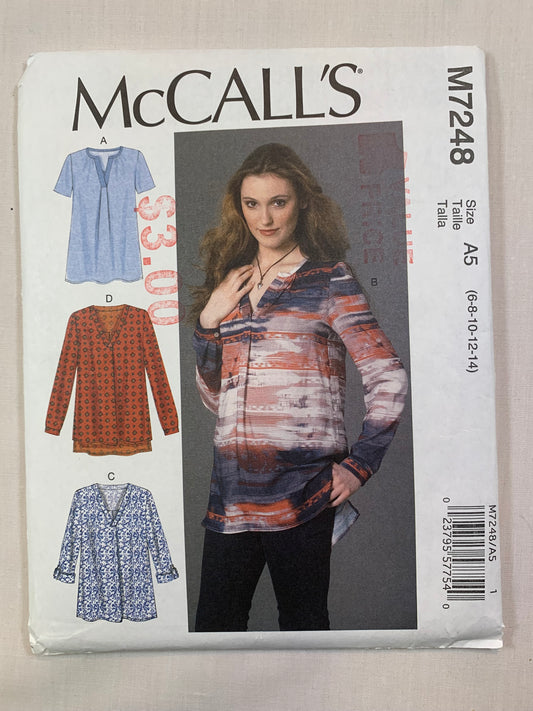 McCall's M7248 Misses' Top, Size 8-14, Uncut, 2015