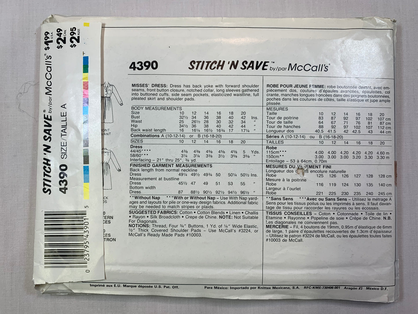 This pattern is cut complete, with instructions and all pattern pieces accounted for.   The envelope may show storage and shelf wear with nicks or tears. The pictures are of the exact item you will be receiving.